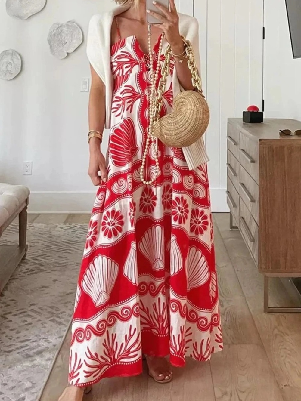 Calypso St Barth M Maxi Dress Seashell Resort Vacation Tropical Spaghetti Strap